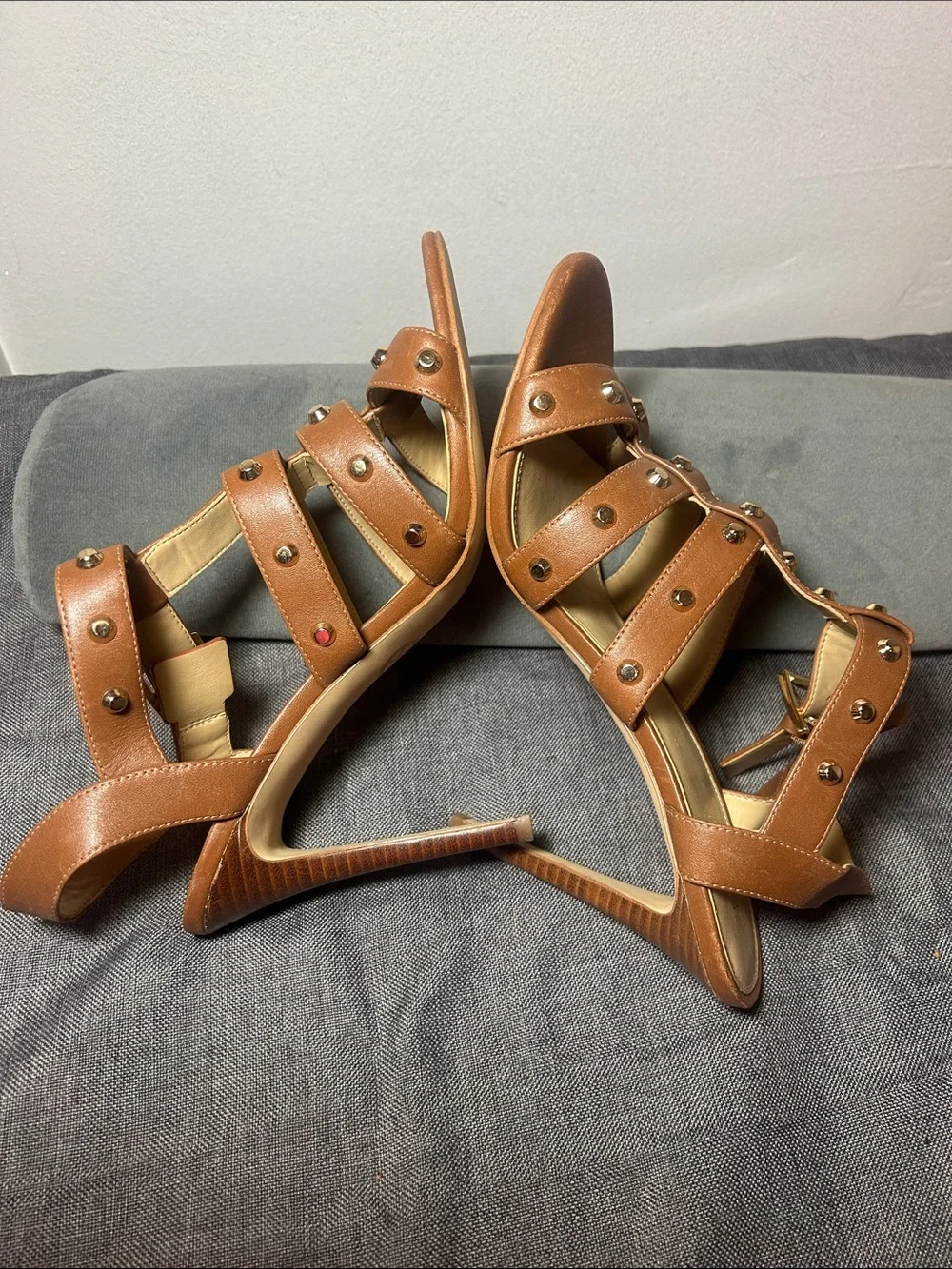 Michael Kors Cognac Strappy Studded Stiletto Sandals
